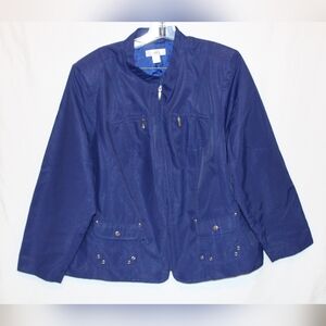 CJ Banks 3x Women's Shimmer Blue Long Sleeve Full Zip Pocket Lined Jacket